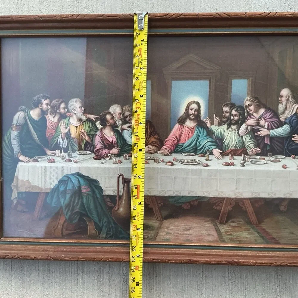 Vintage Last Supper Jesus Framed Religious Print Wood Frame Christian Wall Art